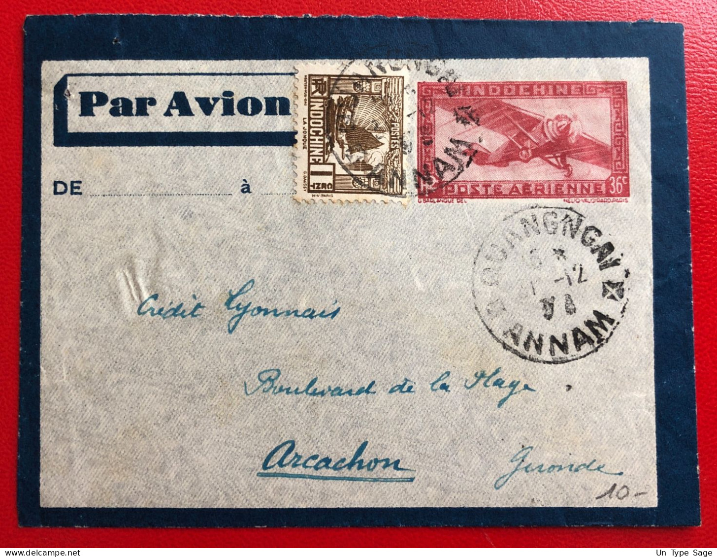 Indochine, Entier-Avion TAD QUANGNGAI, Annam, 1.12.1938, Pour La France - (A522) - Cartas & Documentos