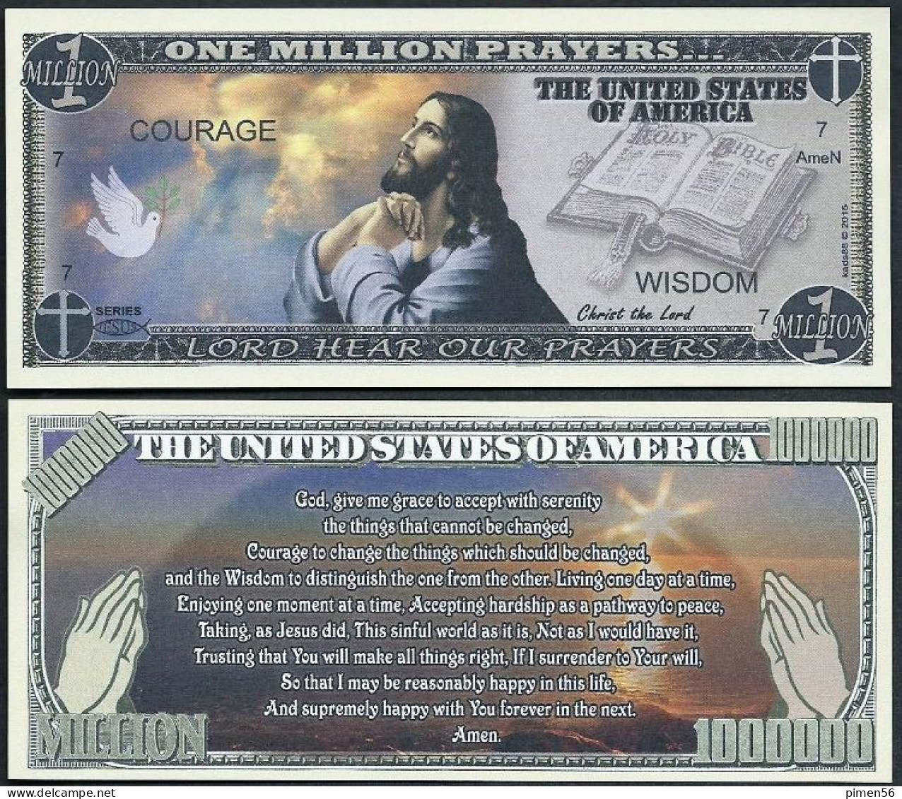 USA - FANTASY NOTE - SERENITY  PRAYER -  UNC / SERIES  JESUS - Andere & Zonder Classificatie