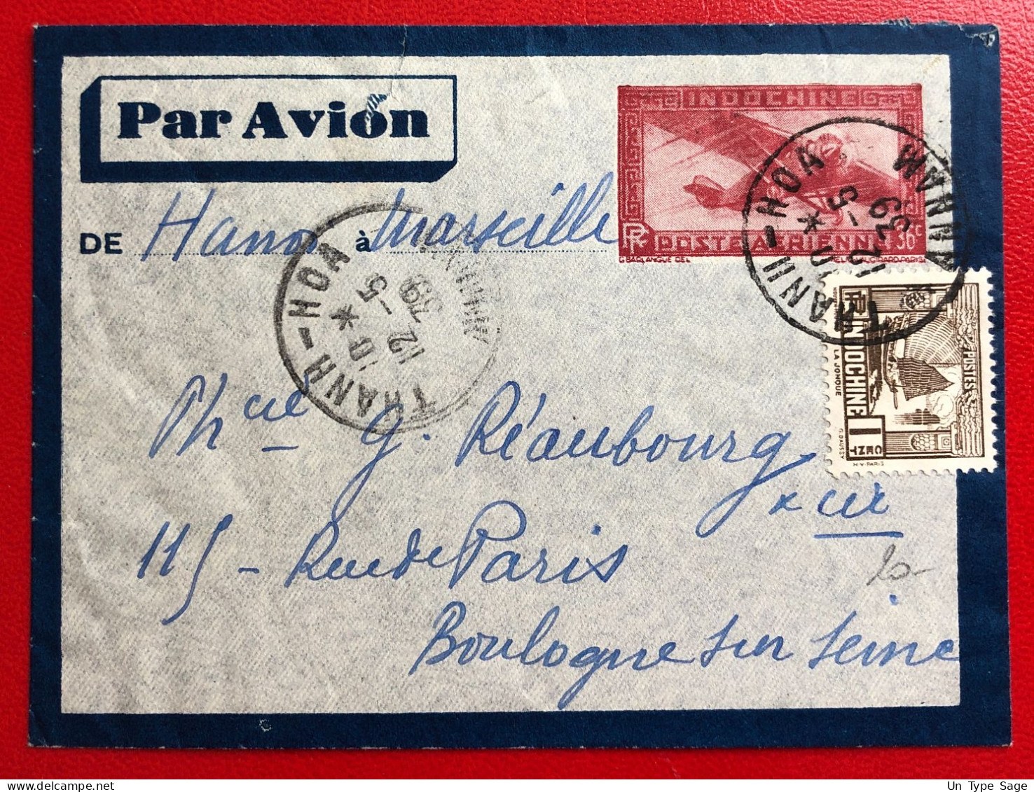 Indochine, Entier-Avion TAD THANH-HOA, Annam, 12.5.1939, Pour La France - (A536) - Cartas & Documentos