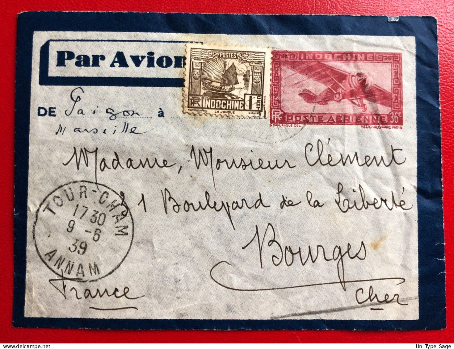 Indochine, Entier-Avion TAD TOUR-CHAM, Annam, 9.6.1939, Pour La France - (A541) - Covers & Documents