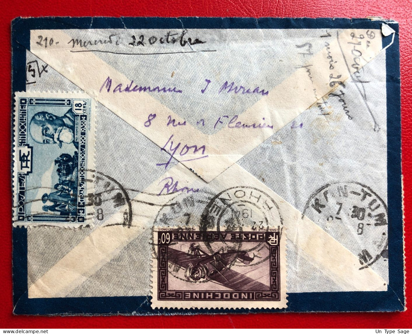 Indochine, Entier-Avion TAD KON-TUM, Annam, 27.8.1941, Pour La France (un Timbre Manquant Au Verso) - (A550) - Lettres & Documents