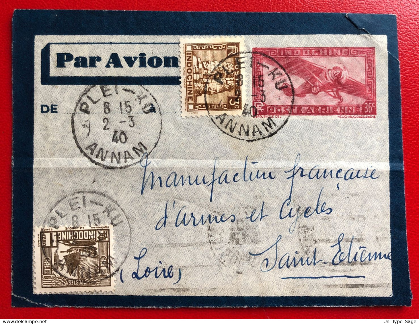 Indochine, Entier-Avion TAD PLEI-KU, Annam, 2.3.1940, Pour La France - (A550) - Lettres & Documents