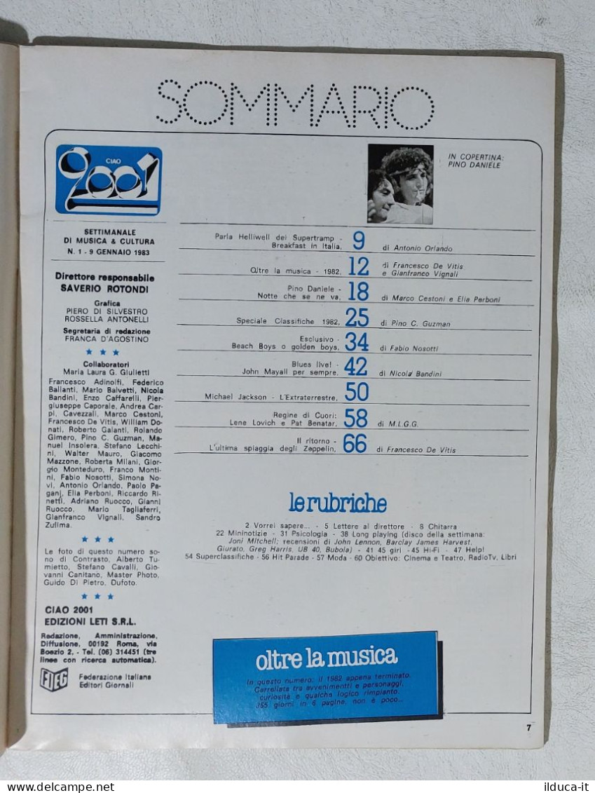 I114693 Ciao 2001 A. XV Nr 1 1983 - Pino Daniele / Led Zeppelin / Supertramp - Music