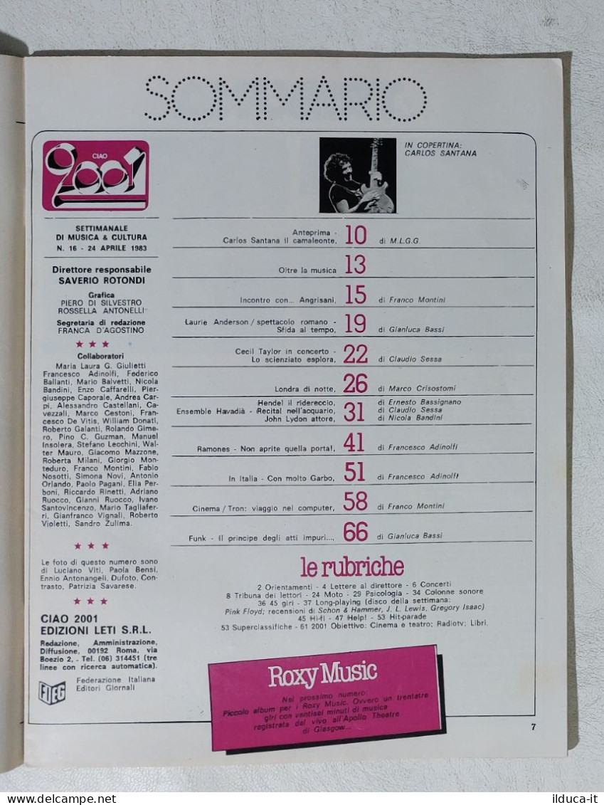 I114704 Ciao 2001 A. XV Nr 16 1983 - Santana / Tron / Ramones - Music