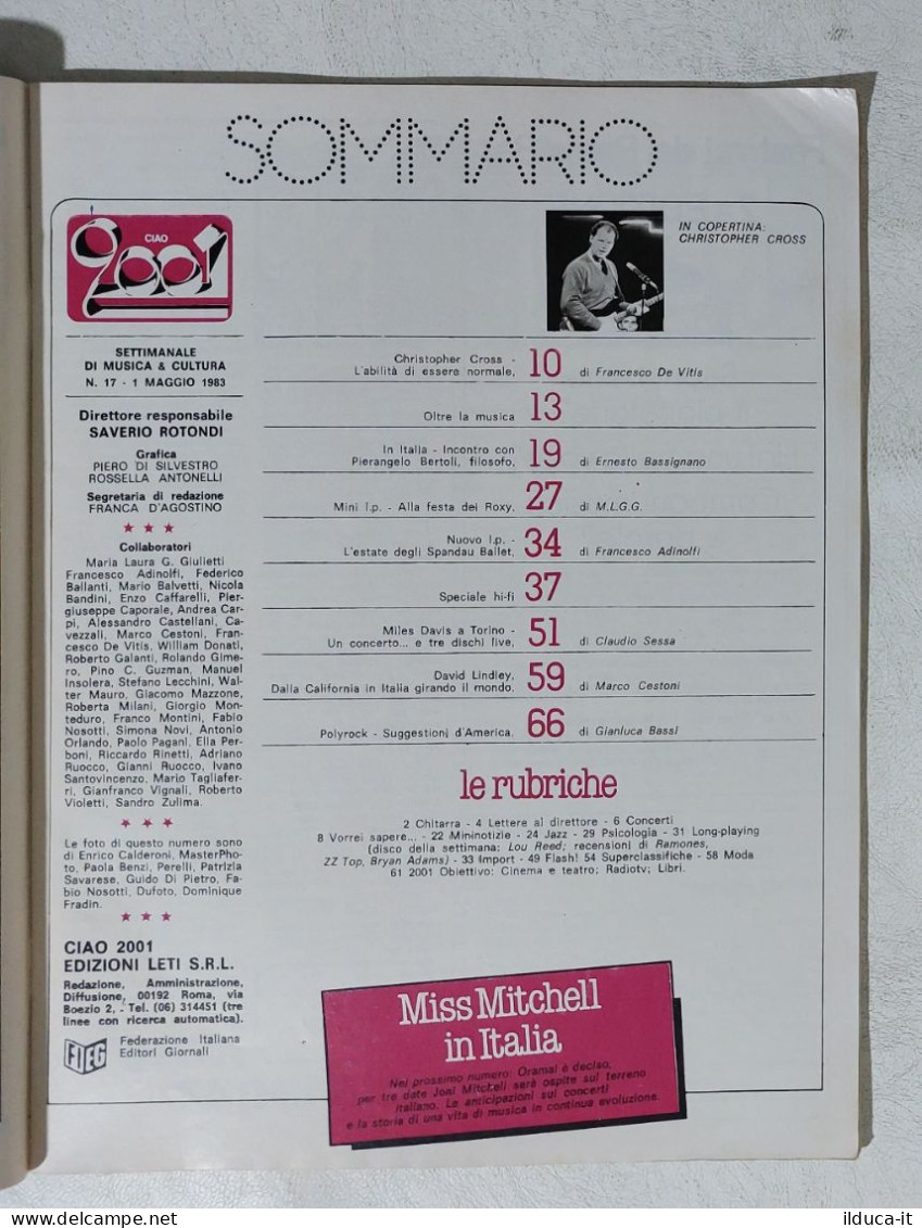 I114705 Ciao 2001 A. XV Nr 17 1983 - Miles Davis / Spandau Ballet - Musica