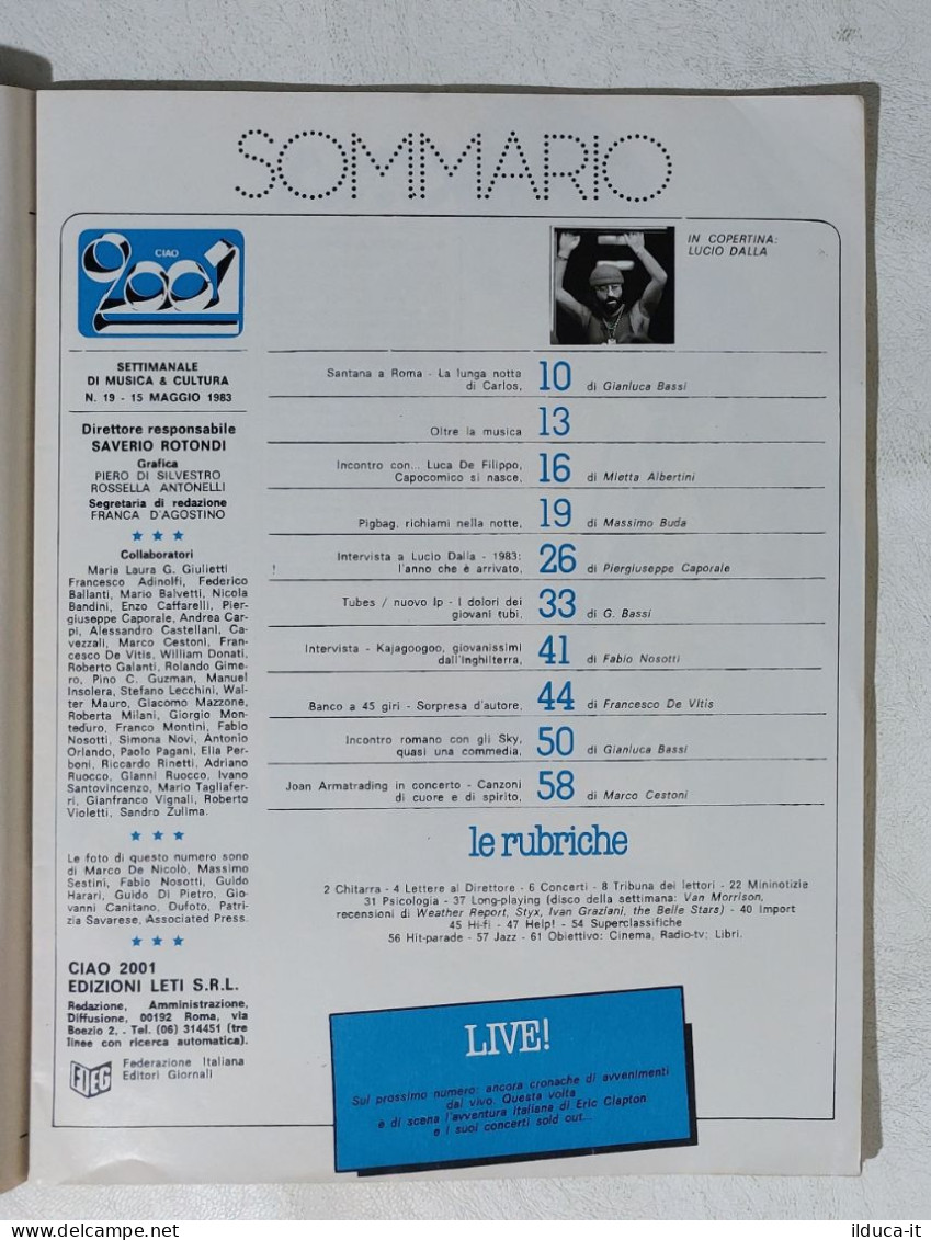 I114707 Ciao 2001 A. XV Nr 19 1983 - Lucio Dalla / Santana / Joan Armatrading - Musik