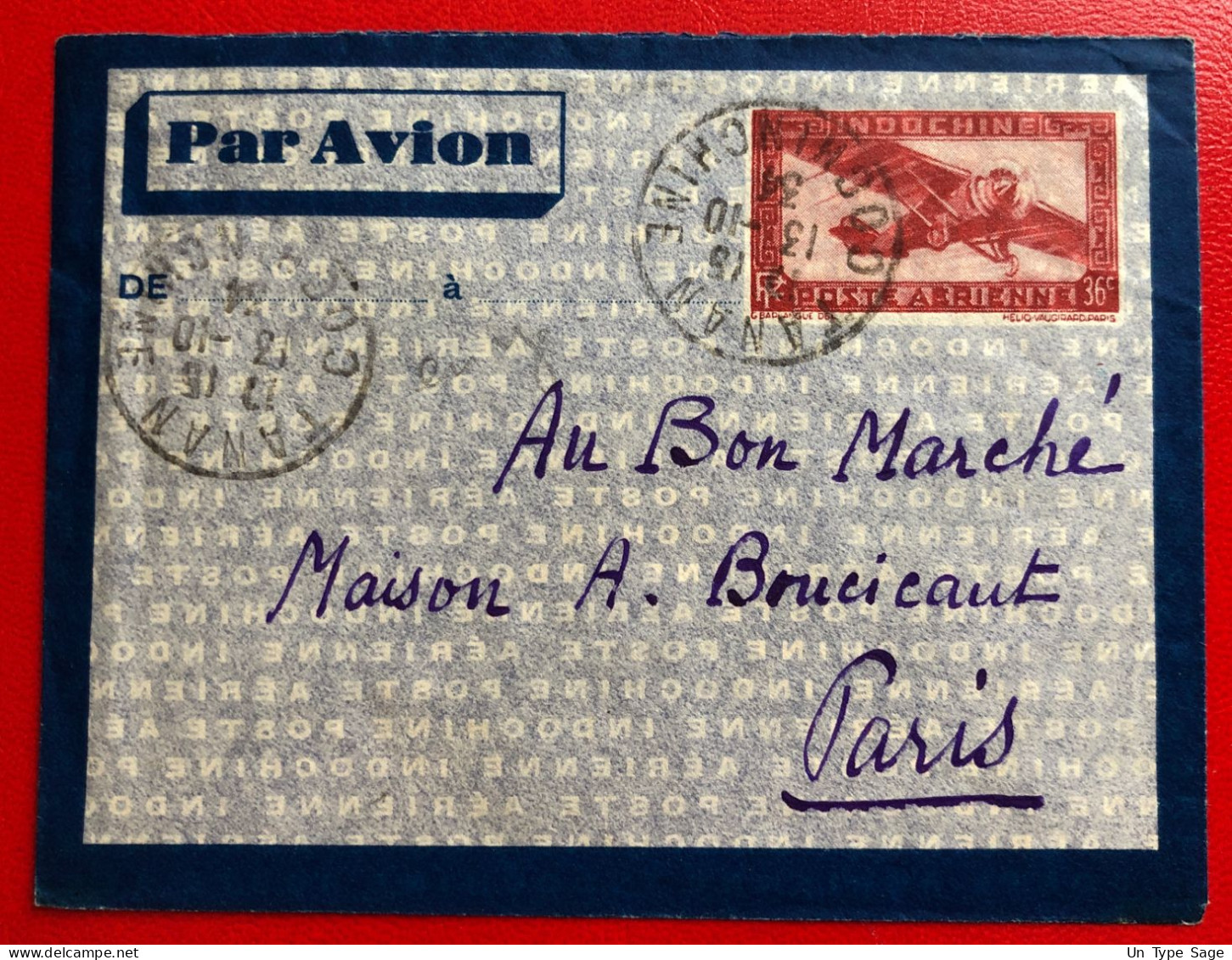 Indochine, Entier-Avion TAD TANAN, Cochinchine, 13.10.1934, Pour La France - (A677) - Covers & Documents