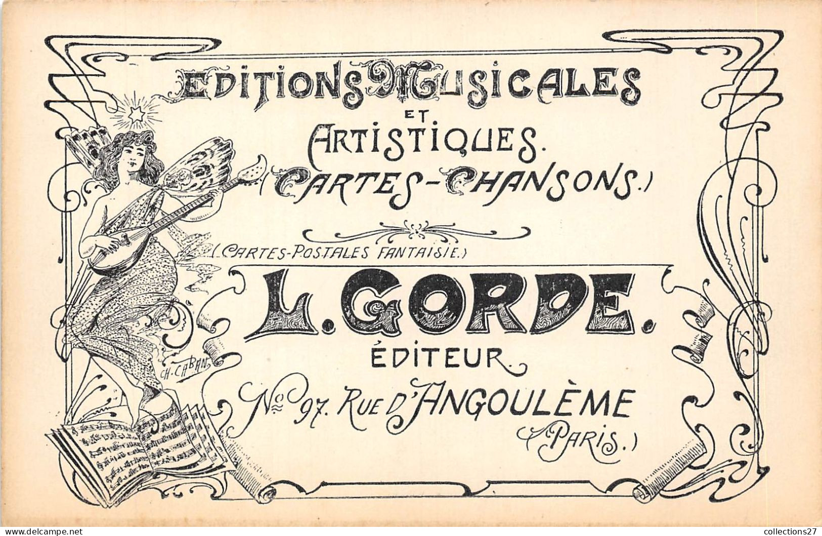 PARIS-75011- EDITIONS MUSICALES ET ARTISTIQUES- CARTES -CHANSONS- L. GORDE. EDITEUR 97 RUE D'ANGOULEME - Arrondissement: 11