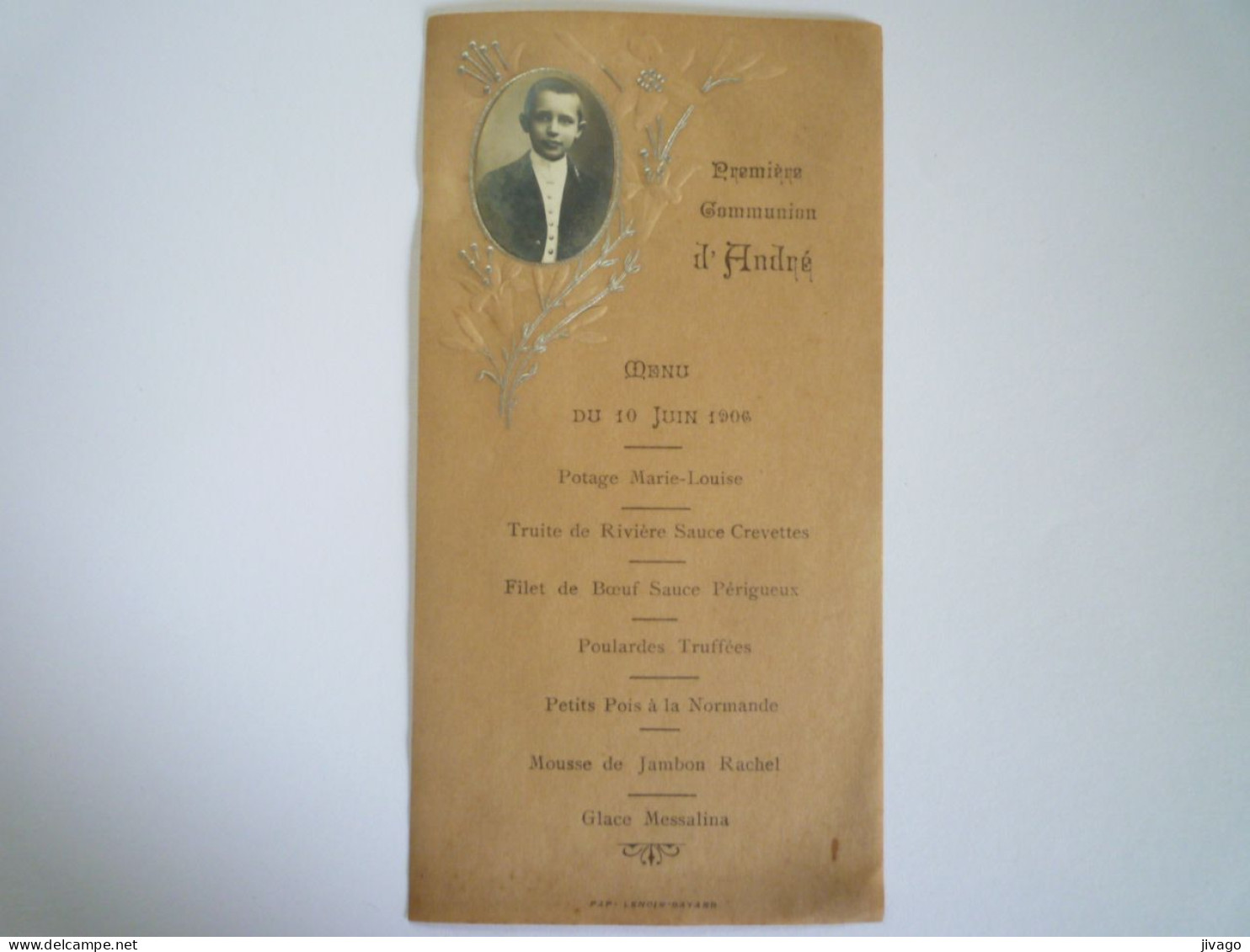 2023 - 1158  MENU De PREMIERE COMMUNION  1906 - Menus