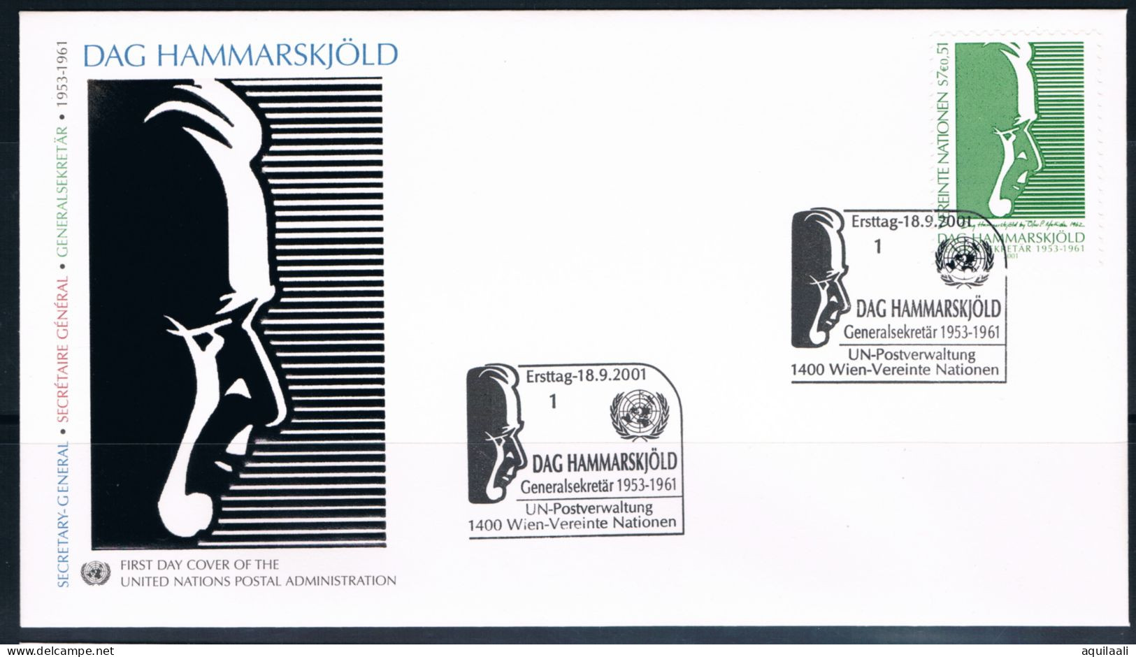 UNITED NATIONS 2001. 40'Anniv. Morte Dag Hammarskjöld. N. 3 Fdc. - Dag Hammarskjöld