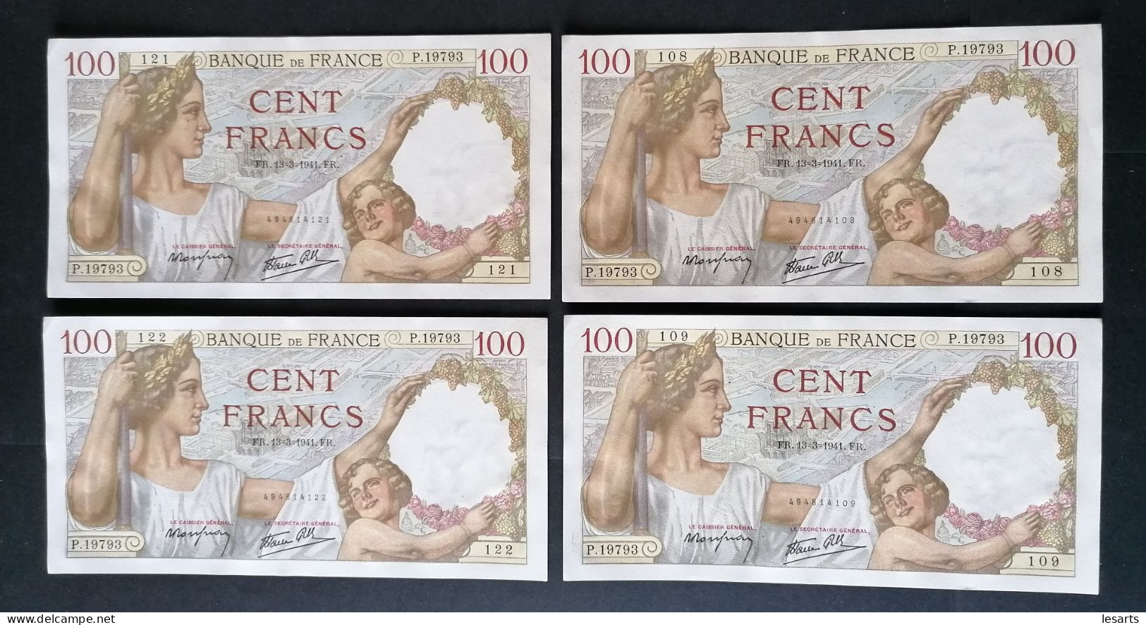 4 Billets. 100 Francs Sully. 13 3 1941.NEUF.FAY 26.48. - 100 F 1939-1942 ''Sully''