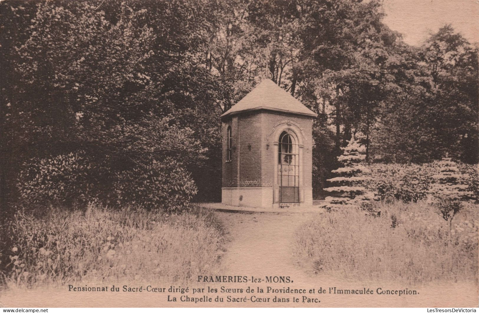 BELGIQUE - Frameries Lez Mons - Pensionnat Du Sacré Coeur - La Chapelle Dans Le Parc - Carte Postale Ancienne - Frameries