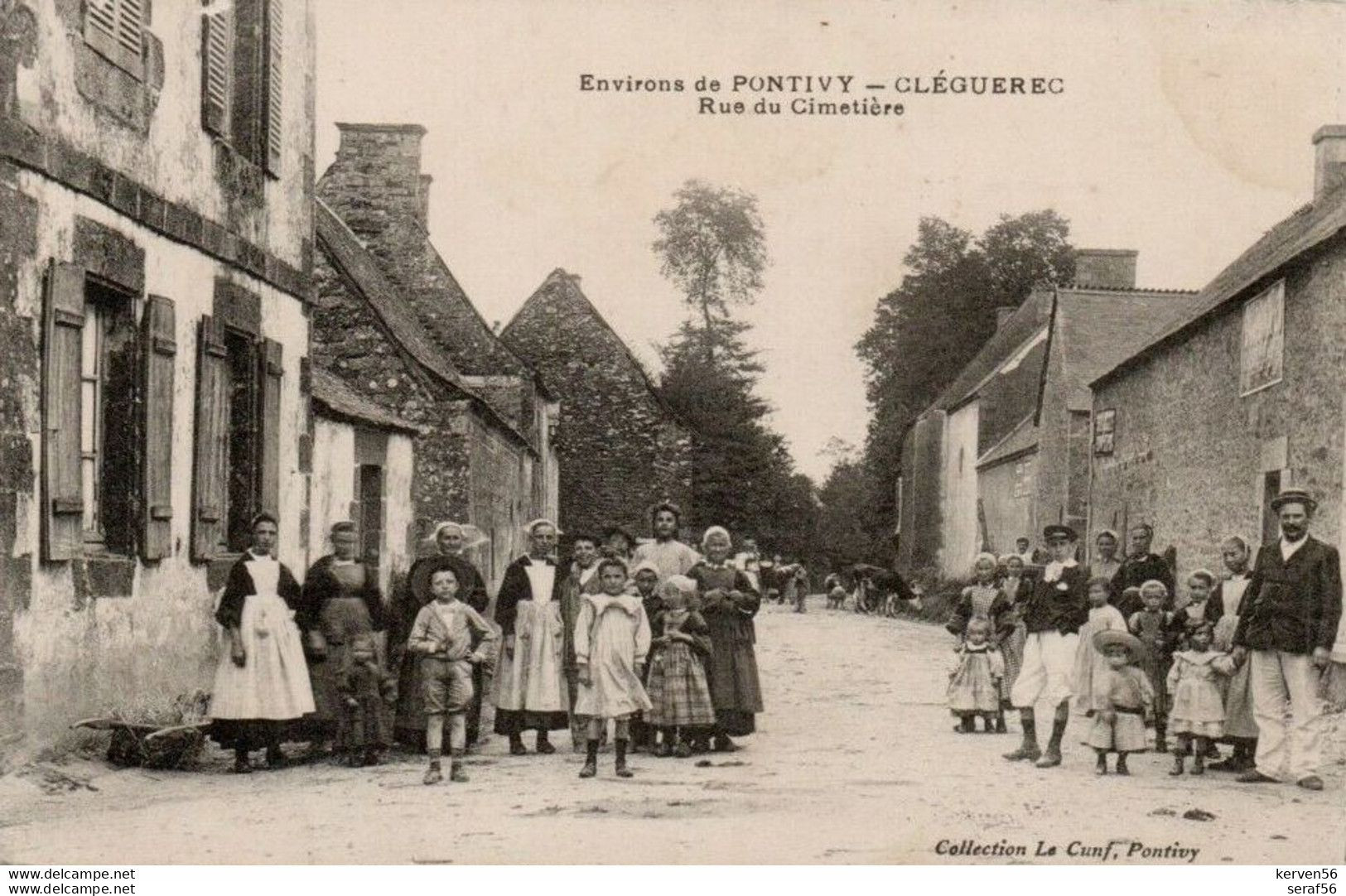 56 Morbihan Cléguérec Rue Du Cimetière Très Animé Rare - Cleguerec