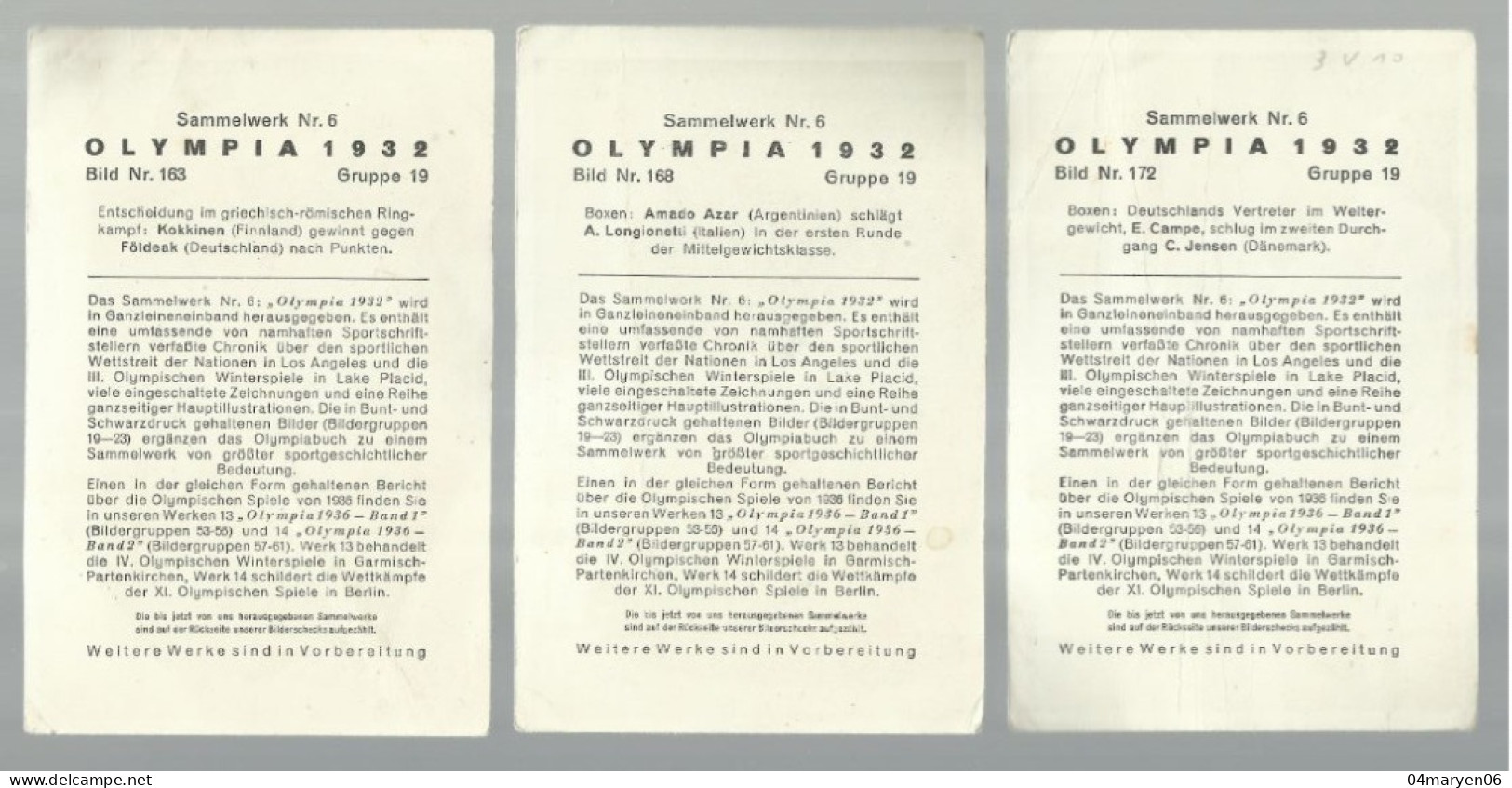 *** 3 X CHROMO :  OLYMPIA 1932  ***  -1X  WORSTELEN + 2 X BOKSEN  -  Zie / Voir Scan's - Tarjetas