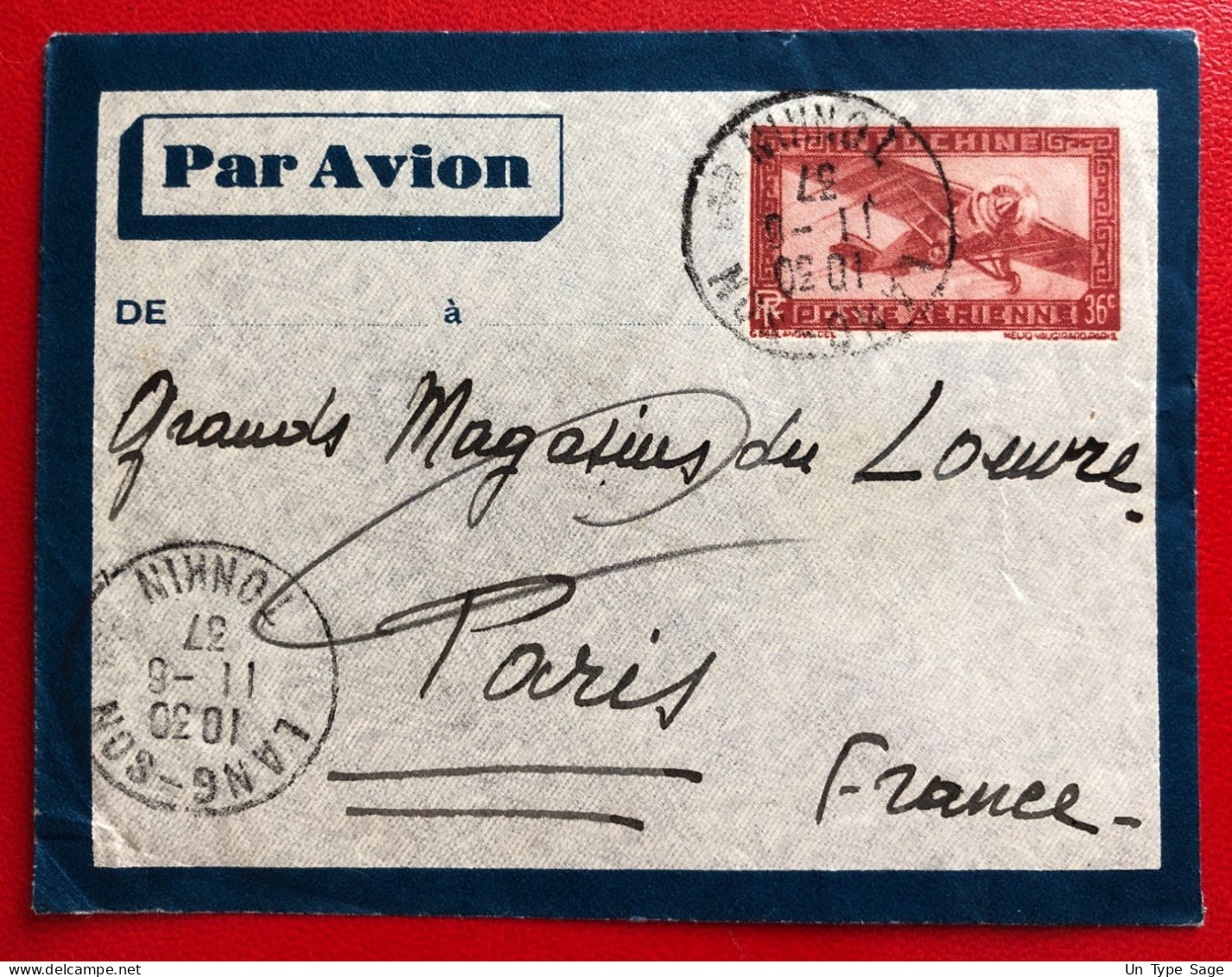 Indochine, Entier-Avion TAD LANG-SON, Tonkin, 11.6.1937, Pour La France - (A719) - Covers & Documents