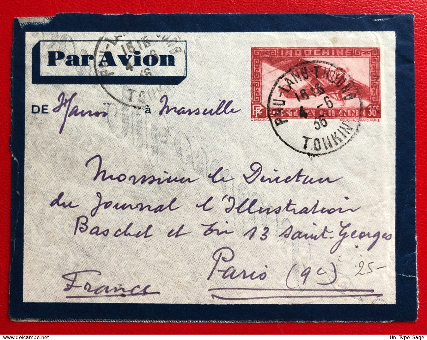 Indochine, Entier-Avion TAD PHU-LANG-THUONG, Tonkin, 4.6.1936, Pour La France - (A734) - Lettres & Documents