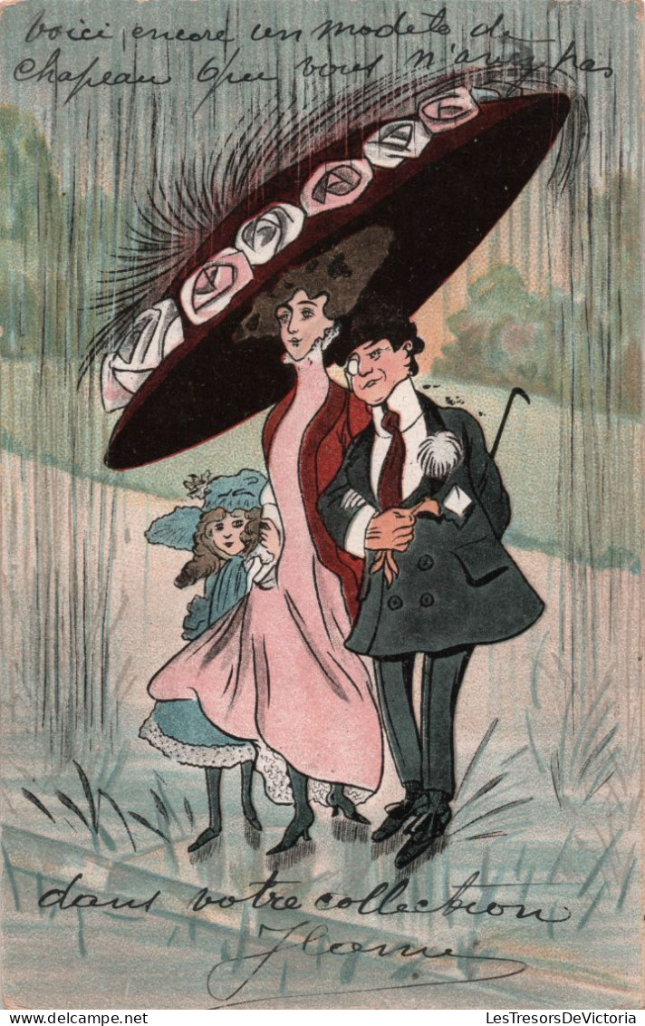 Illustrateur - Illustration Femme Avec Un Immense Chapeau - Monocle - Carte Postale Ancienne - Non Classés