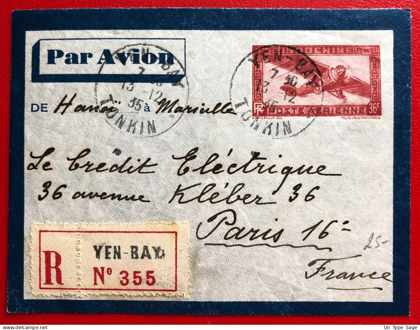 Indochine, Entier-Avion TAD YEN-BAY, Tonkin, 13.12.1935, Pour La France - (A772) - Lettres & Documents