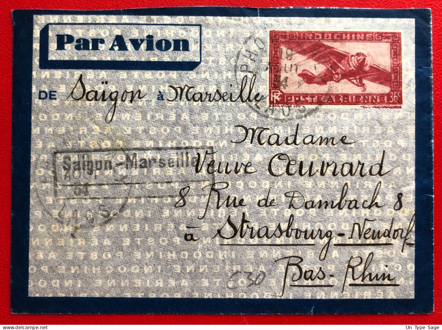 Indochine, Entier-Avion TAD PHONGSALY, Laos, 19.8.1934, Pour La France - (A779) - Lettres & Documents