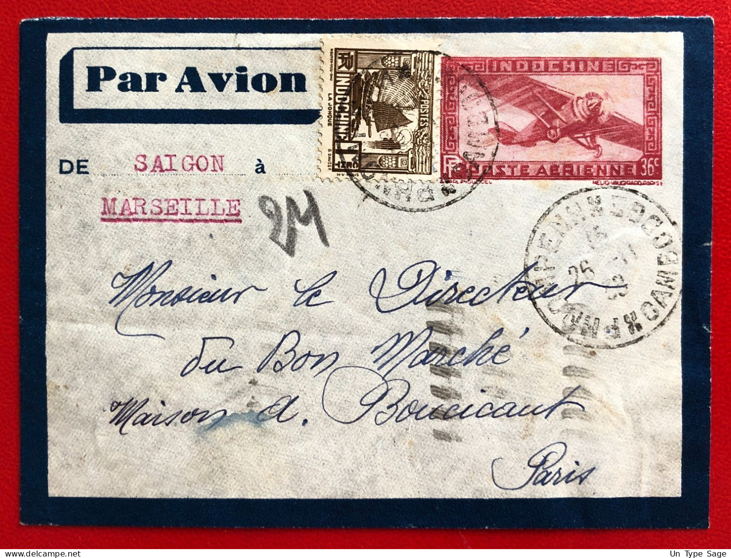 Indochine, Entier-Avion TAD PHNOM PENH, Cambodge, 26.11.1938, Pour La France - (A782) - Cartas & Documentos