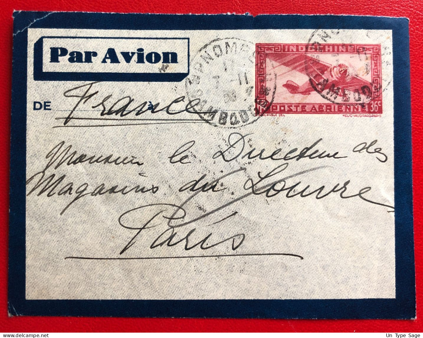 Indochine, Entier-Avion TAD PHNOM PENH, Cambodge, 7.11.1936, Pour La France - (A790) - Covers & Documents