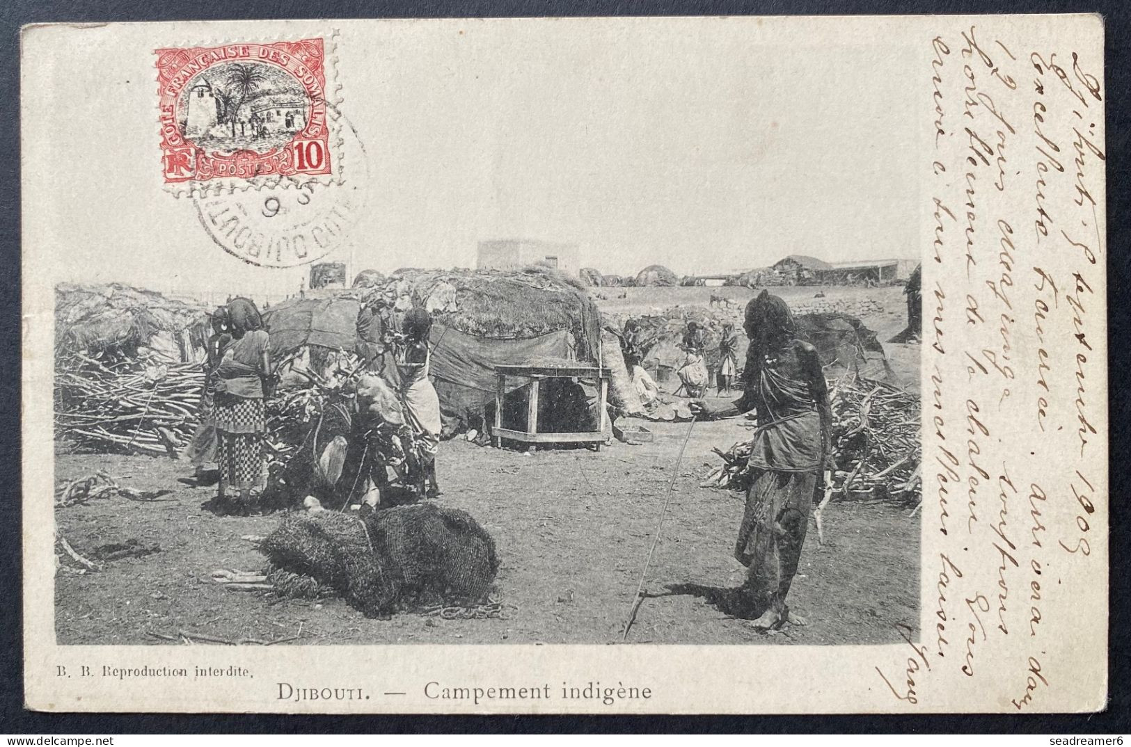 1905 Carte De DJIBOUTI " Campement Indigène " N°57 10c Rouge & Noir + Dateur Octogonal " LIGNE N / PAQ.FR.N°10 " TTB - Covers & Documents