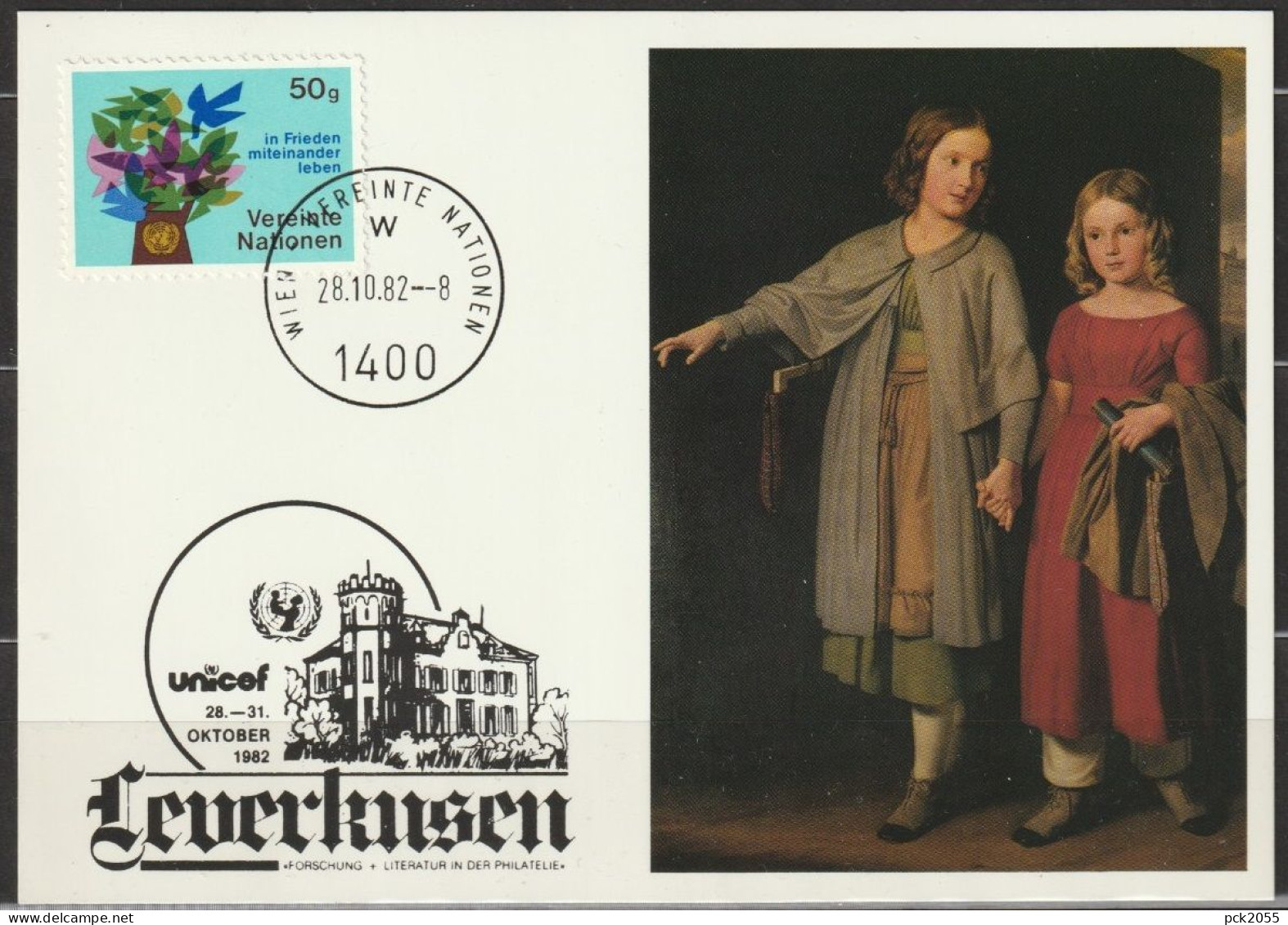 UNO Wien 1982 UNICEF Kunstkarte Sonderstempel Leverkusen MiNr.1   ( D 6992 ) - Brieven En Documenten