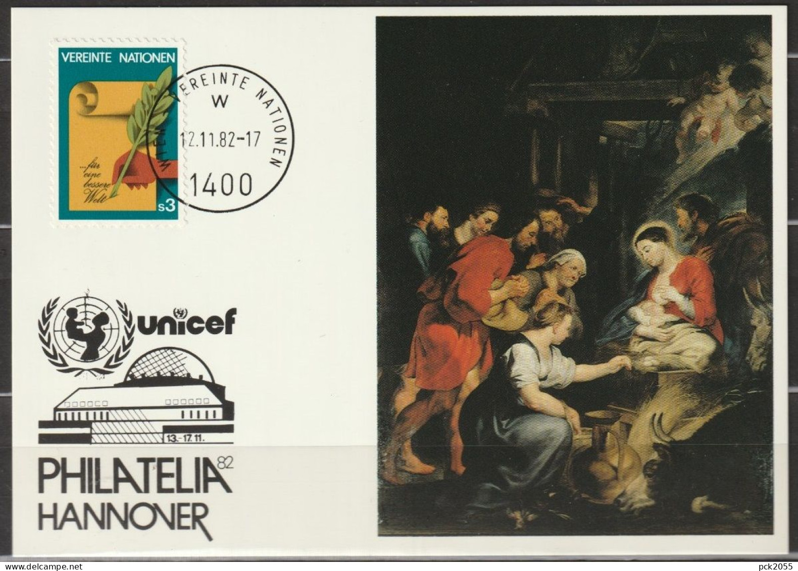UNO Wien 1982 UNICEF Kunstkarte Sonderstempel PHILATELIA HANNOVER MiNr.23   ( D 6996 ) - Lettres & Documents
