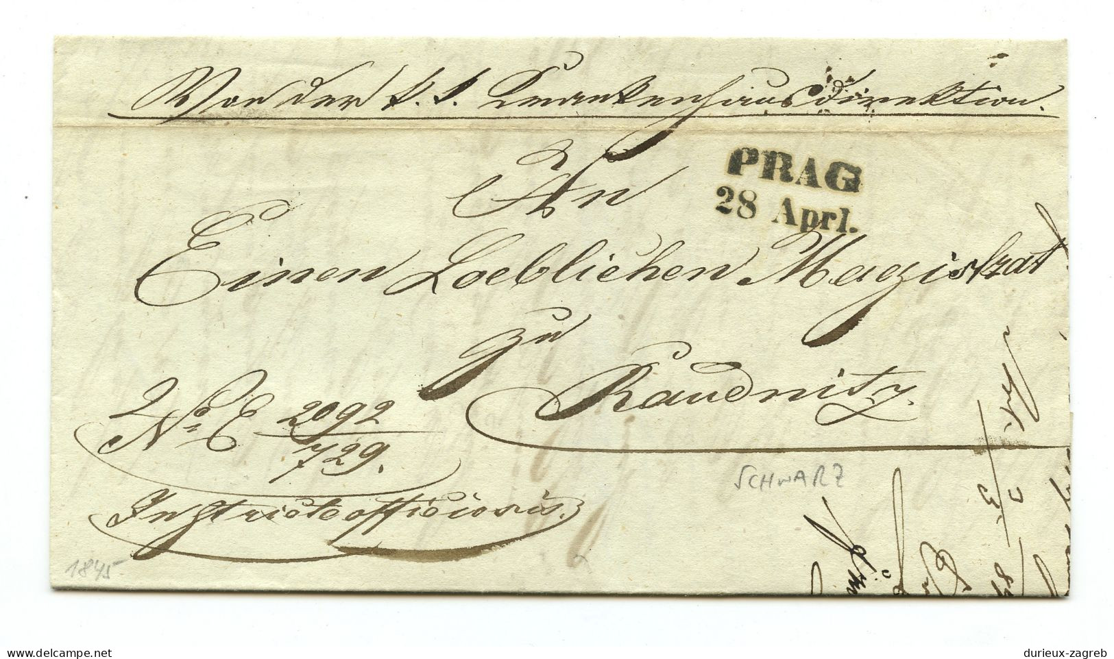 Prephilately Letter Posted 1845? Prague To Raudenitz B230510 - ...-1918 Prefilatelia