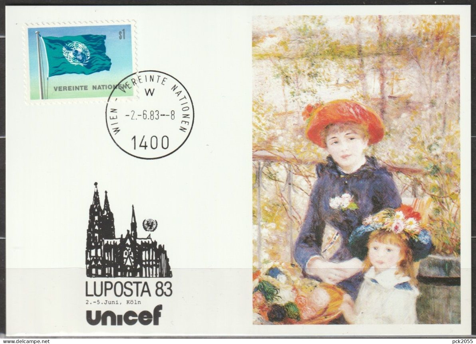 UNO Wien 1983 UNICEF Kunstkarte Sonderstempel LUPOSTA83 Köln MiNr.2   ( D 6997 ) - Brieven En Documenten