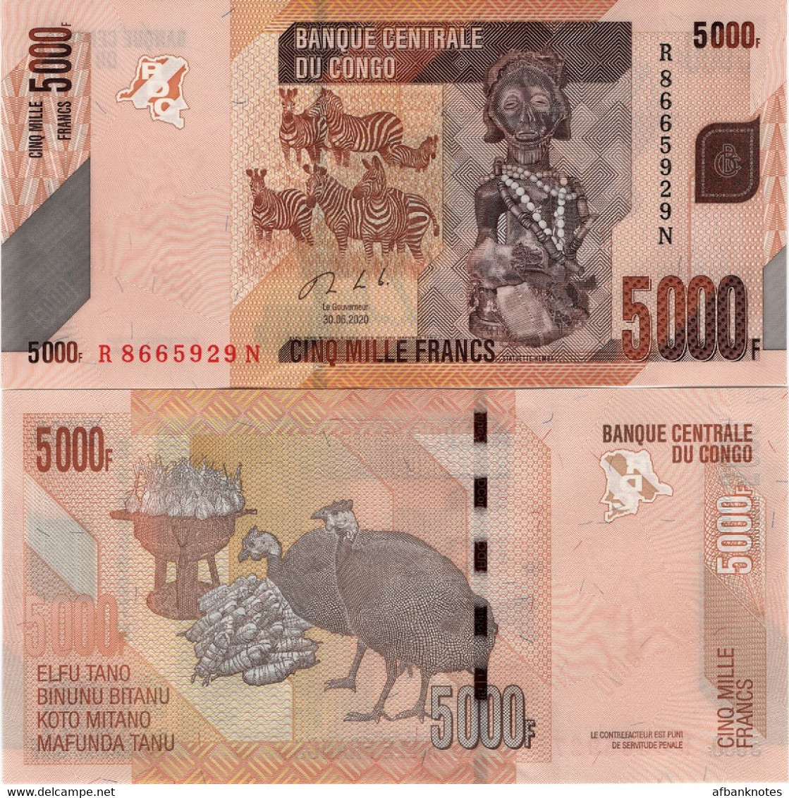 CONGO       5000 Francs       P-102[c]       30.6.2020       UNC - Democratische Republiek Congo & Zaire