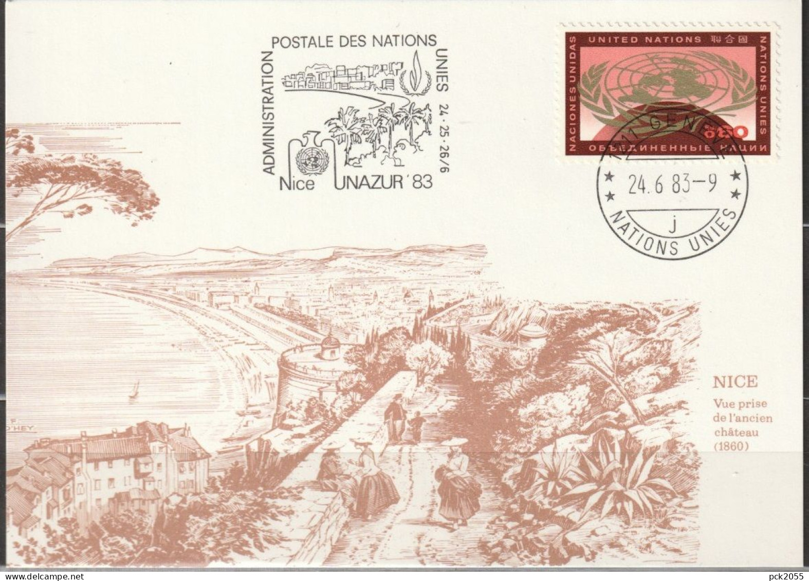 UNO Genf 1983 Ausstellungskarte Sonderstempel Nice UNAZUR' 83 MiNr.9  ( D 7043) - Briefe U. Dokumente