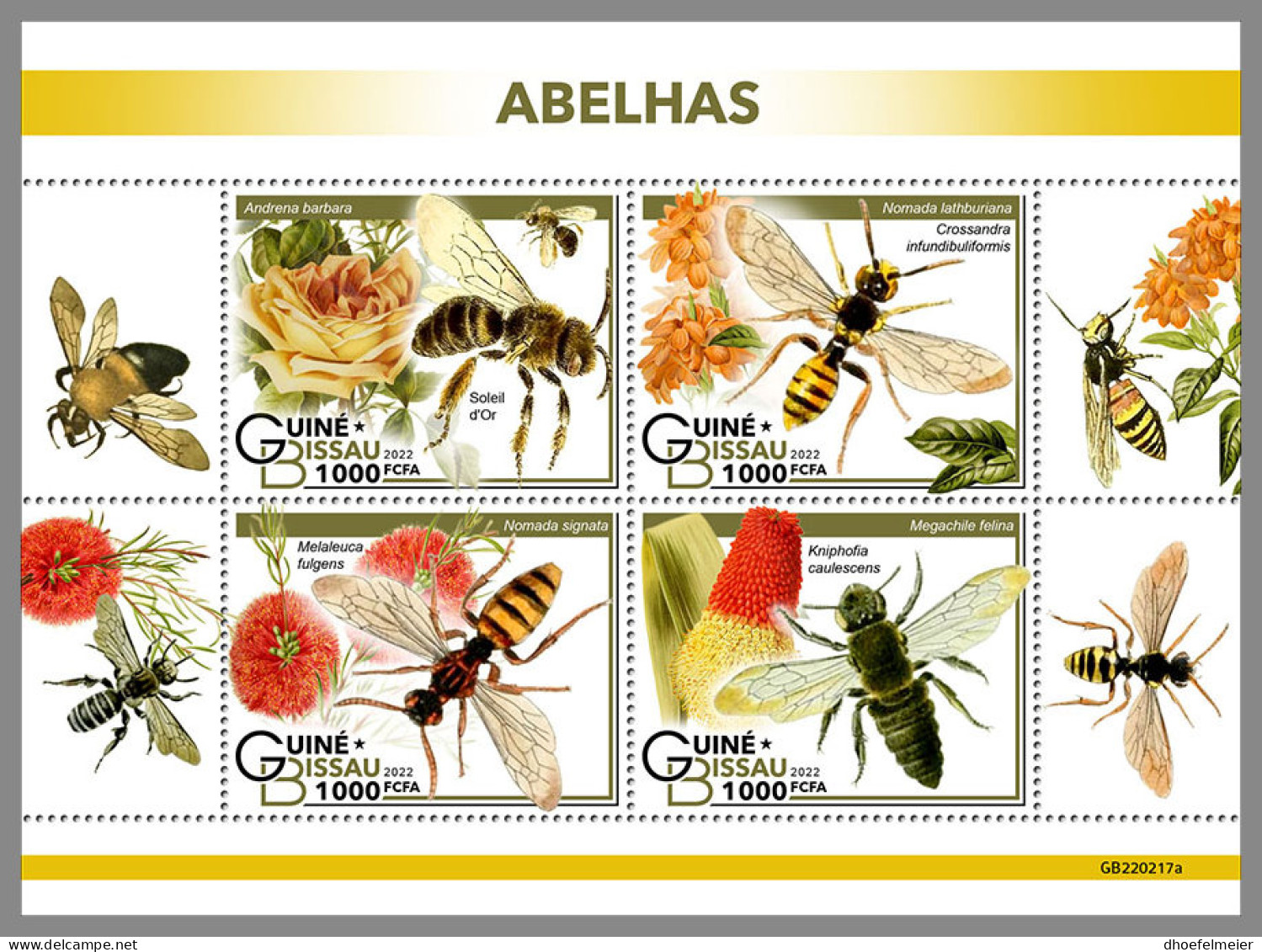 GUINEA BISSAU 2022 MNH Bees Bienen M/S - OFFICIAL ISSUE - DHQ2321 - Abeilles
