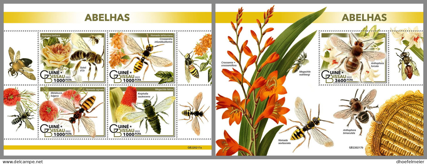 GUINEA BISSAU 2022 MNH Bees Bienen M/S+S/S - IMPERFORATED - DHQ2321 - Abeilles