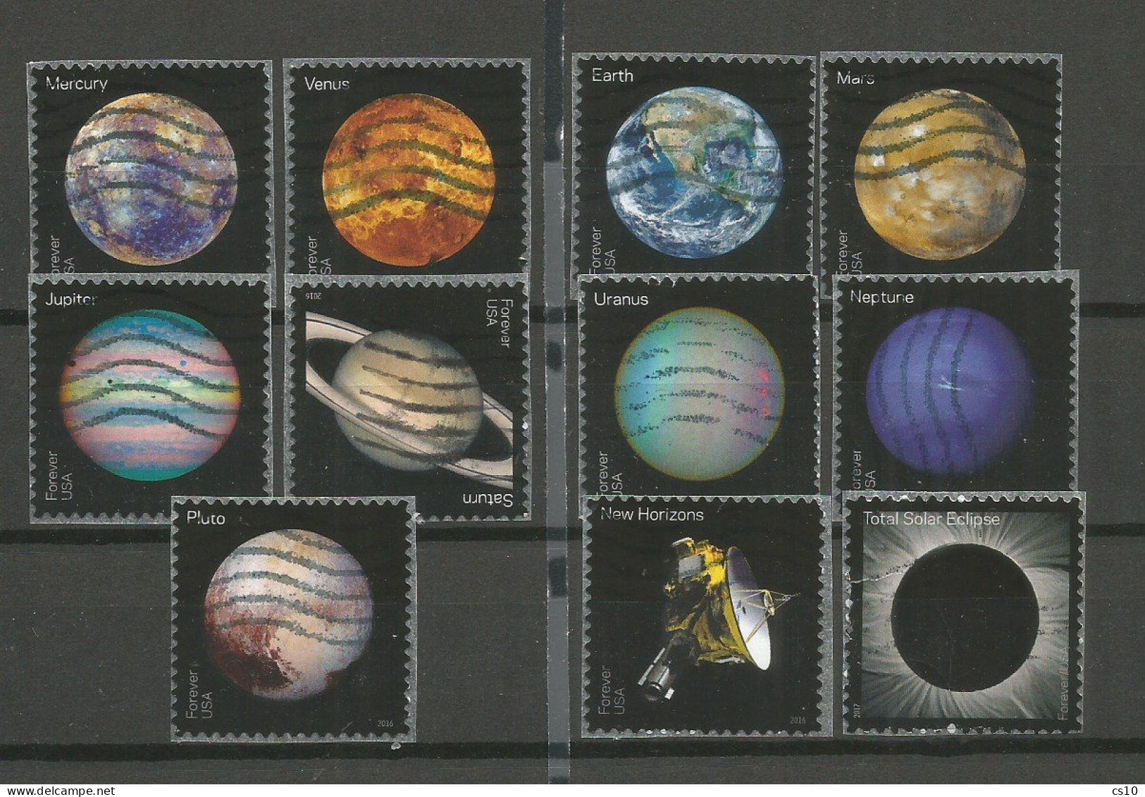 USA Planets Of Solar System + Pluto + Solar Eclipse + New Horizons - Cpl 11v Set Used Off-Paper - Años Completos