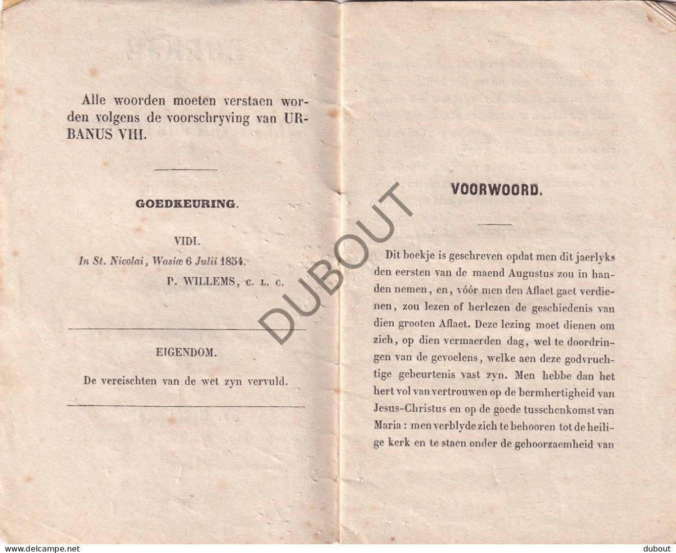 Sint-Niklaas - Boekje Van Den Aflaet Van Portiuncula - 1855  (W224) - Antique