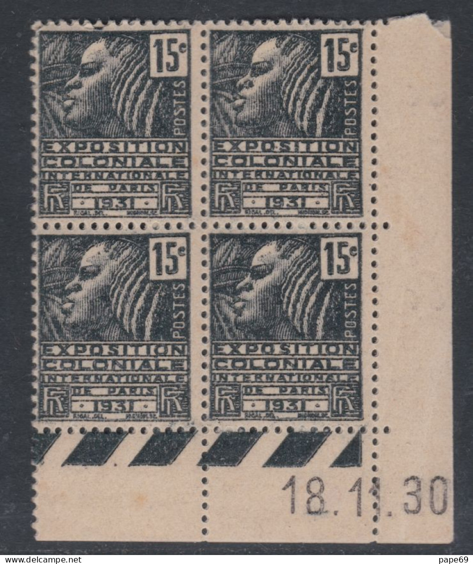 France N° 270 X Expo. Colo. :15 C En Bloc De 4 Coin Daté Du 18 . 11 . 30. Ss  Pt Blanc , Tra  Ch,  Pt Sur Bdf, Tâché, TB - ....-1929