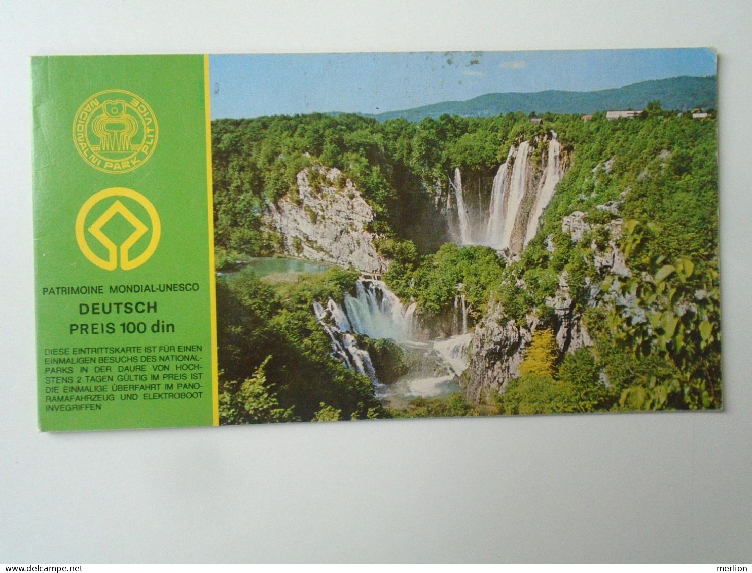 ZA445.9   Plitvicka Jezera.Plitvice Nacionalni Park - Deutsch - Preis 100 DIN  Enty Ticket With Map - Tickets - Vouchers