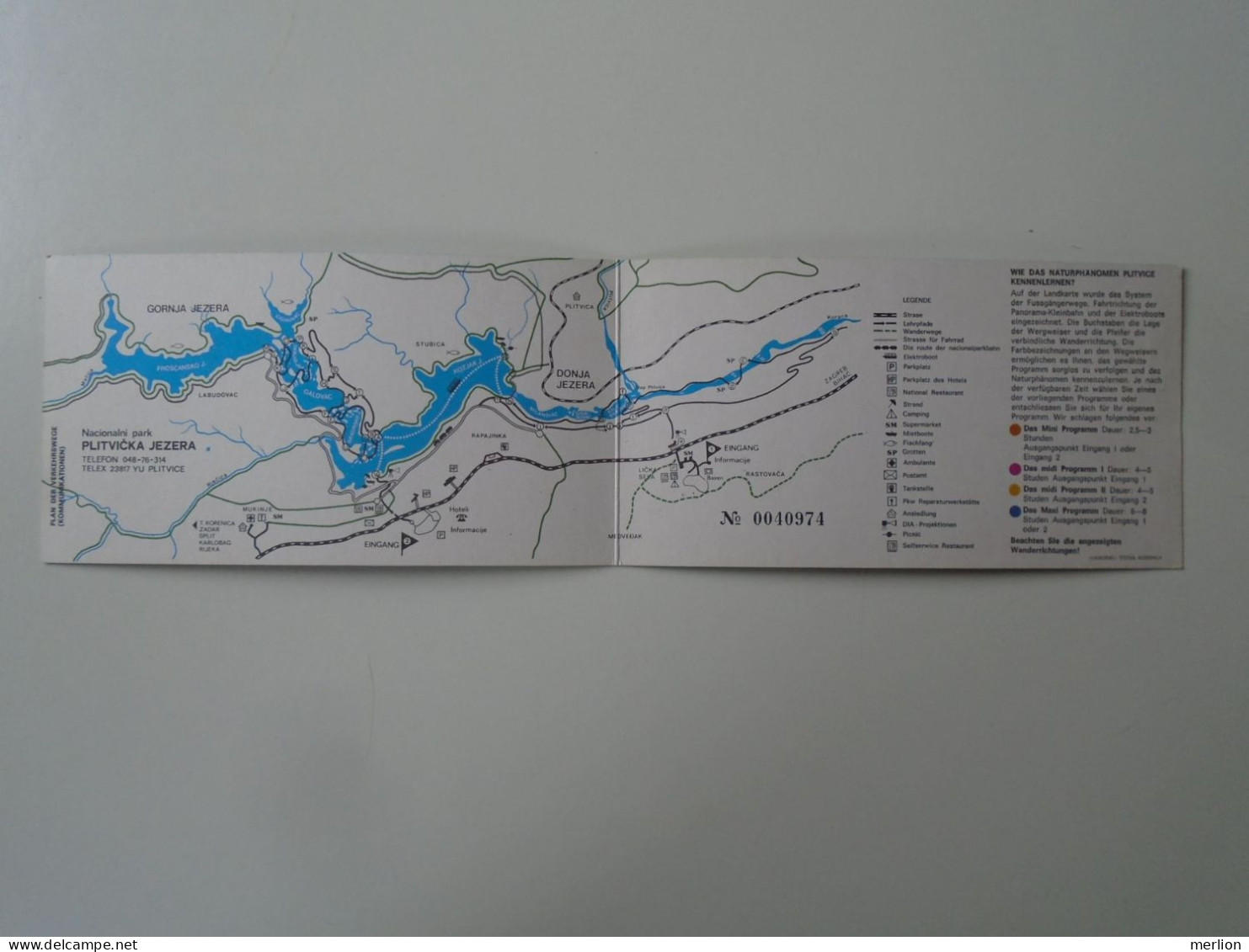 ZA445.9   Plitvicka Jezera.Plitvice Nacionalni Park - Deutsch - Preis 100 DIN  Enty Ticket With Map - Tickets - Vouchers