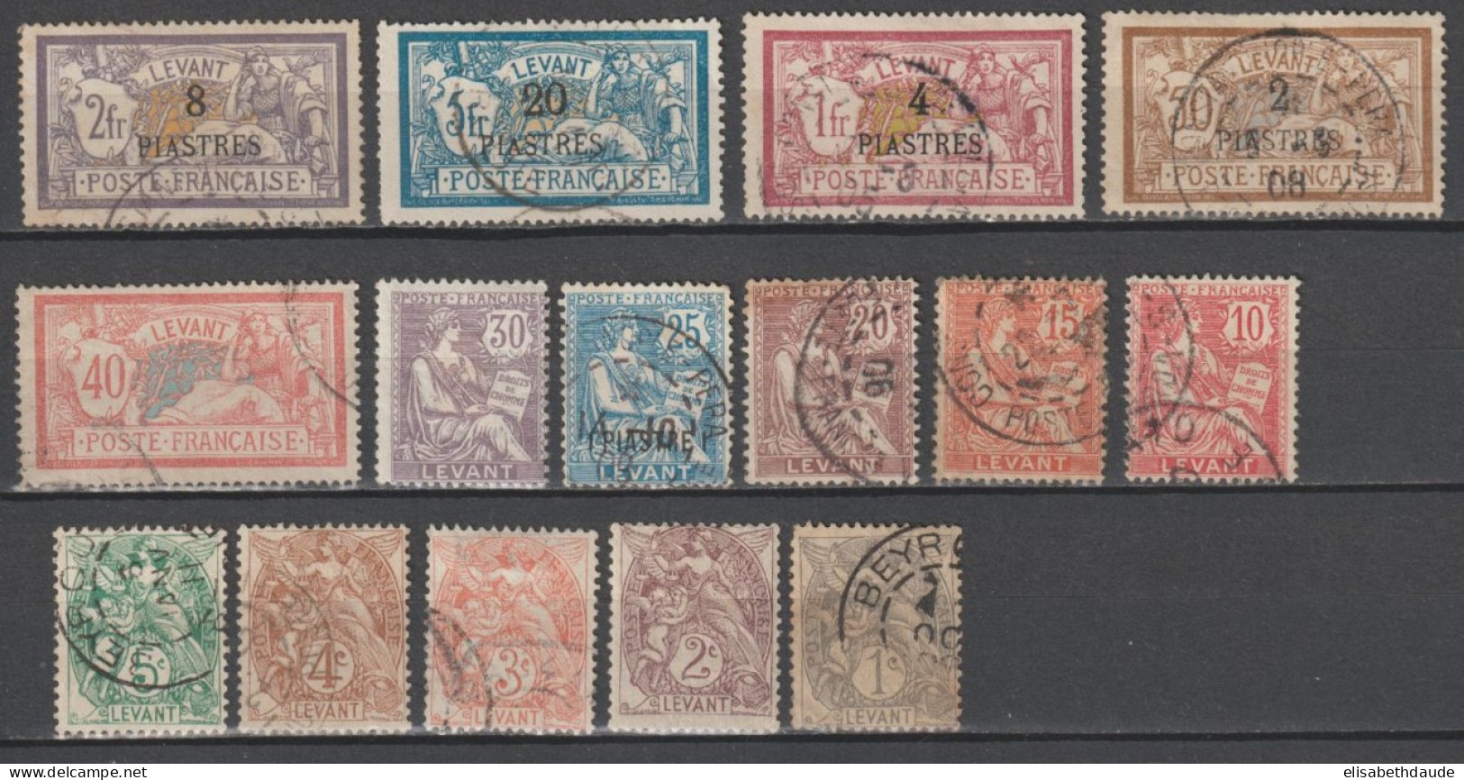 LEVANT - 1902 - SERIE COMPLETE YVERT 9/23 OBLITERE (2 TIMBRES * MH) - COTE = 57 EUR - Gebraucht