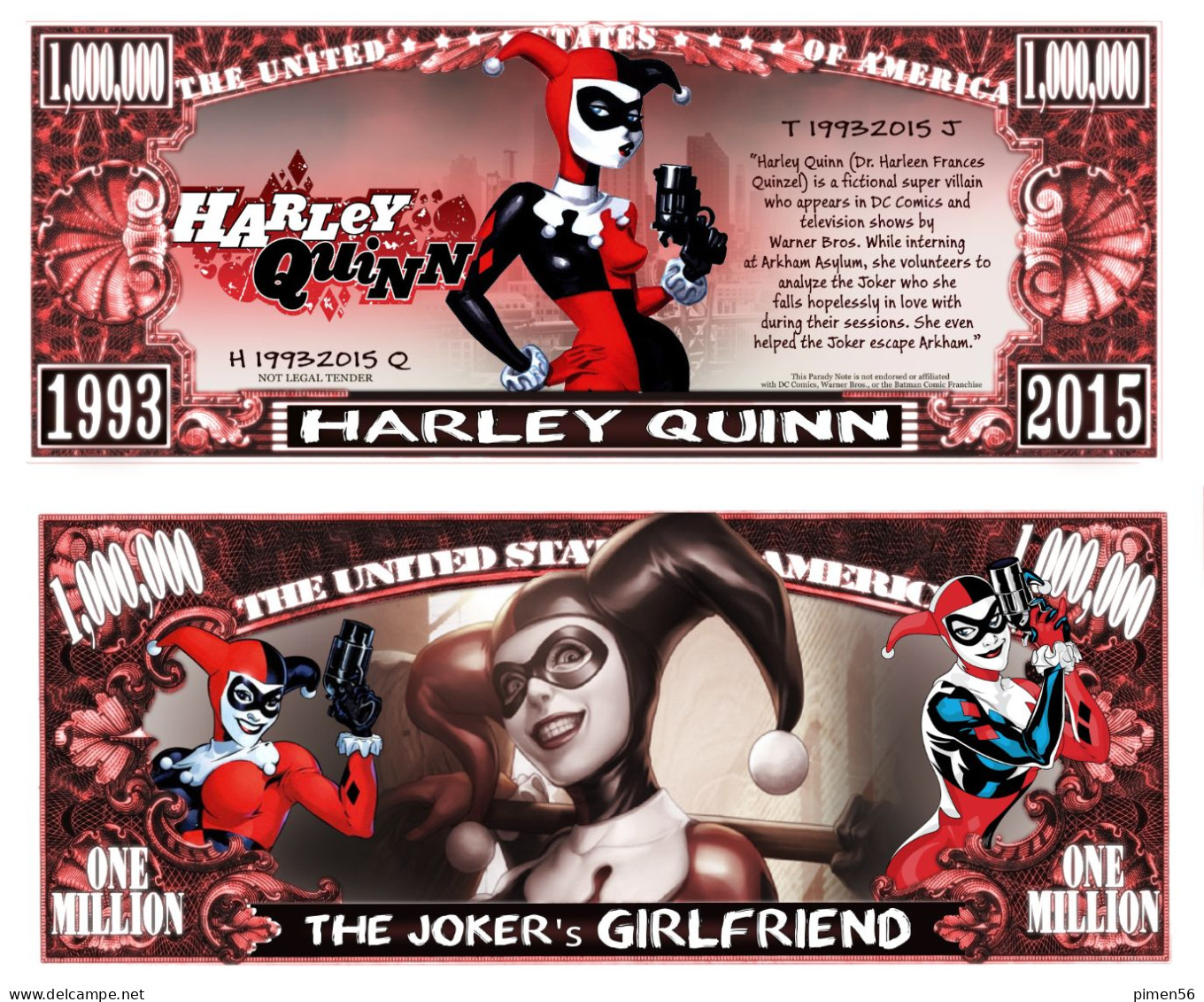 USA - FANTASY NOTE - HARLEY  QUINN , THE JOKER'S  GIRLFRIEND - UNC - Autres & Non Classés