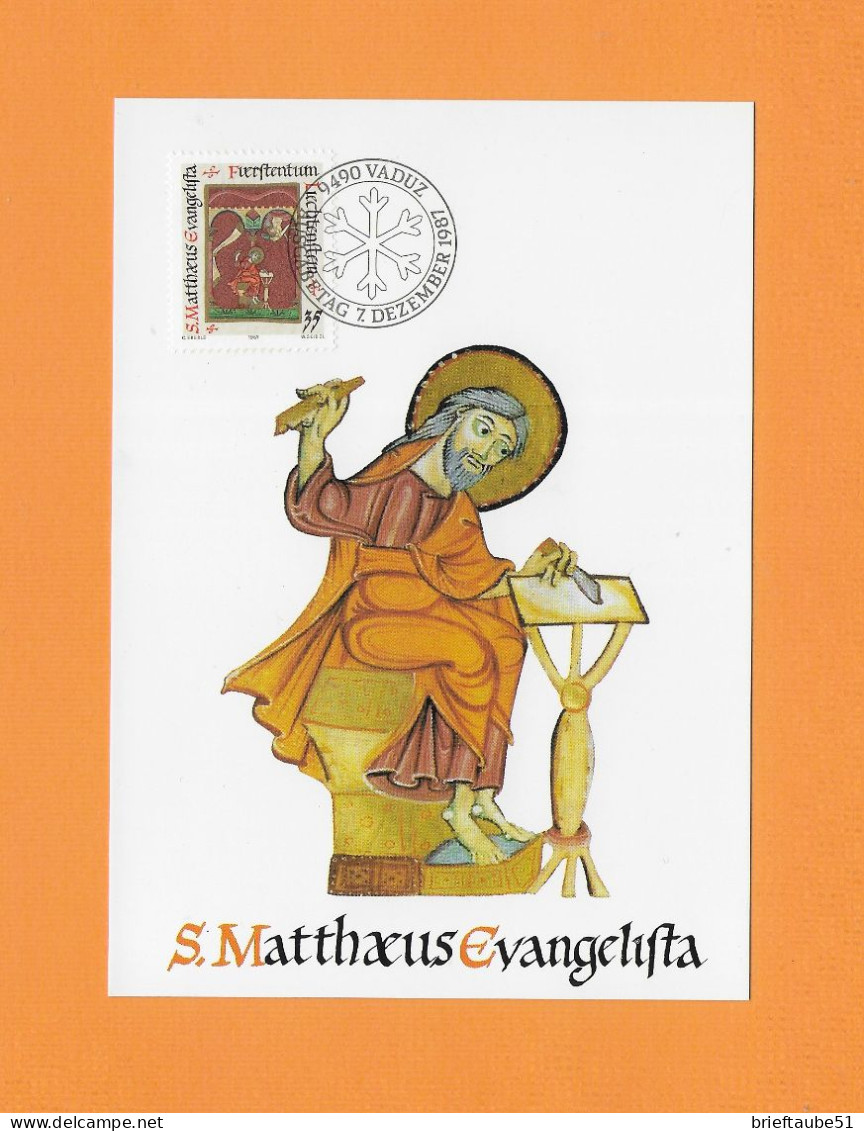 LIECHTENSTEIN  1987 MAXIMUMKARTE  MiNr. 78 "Die Vier Evangelisten: S. Mattheus  #  St-Matthieu  # St Matthew" - Théologiens