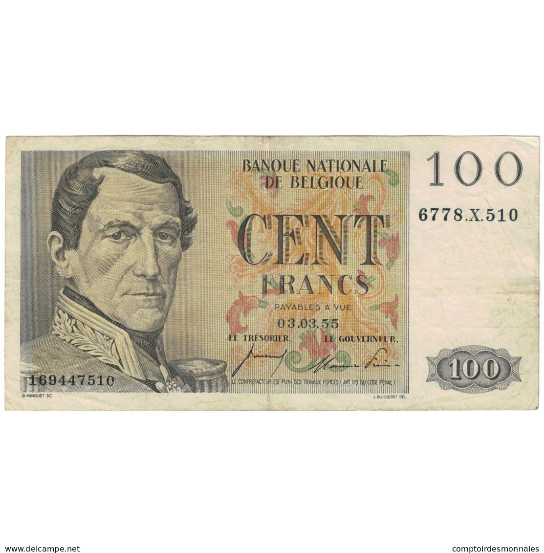 Billet, Belgique, 100 Francs, 1955, 1955-03-03, KM:129b, TB+ - 100 Franchi