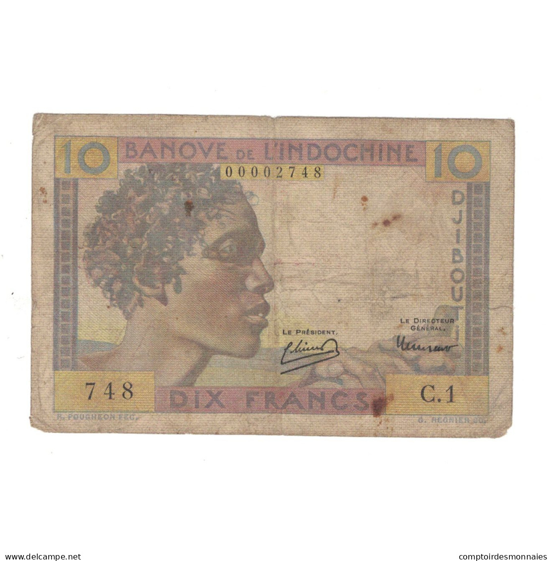 Billet, Côte Française Des Somalis, 10 Francs, KM:19, TB - Indochina