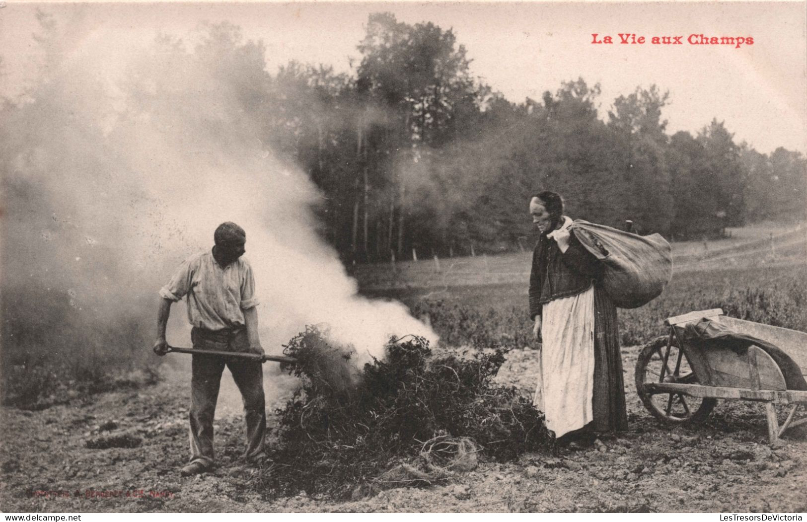 METIER - La Vie Aux Champs - Couple Qui Brule Les Mauvaises Herbes - Brouette - Carte Postale Ancienne - Bauern