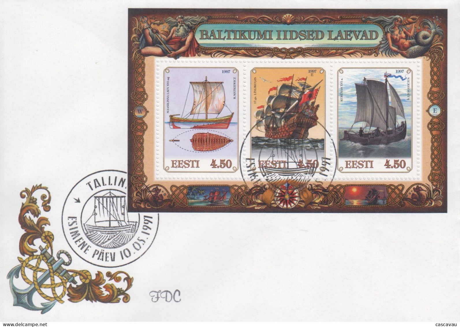 Enveloppe  FDC  1er  Jour   ESTONIE    Bloc  Feuillet   Vieux  Navires   Baltes    1997 - Estland