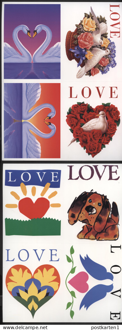 USA UX279 Postal Cards 2 Sheetlets Of Four LOVE SWANS 1997 Cat.$32.00 - Swans