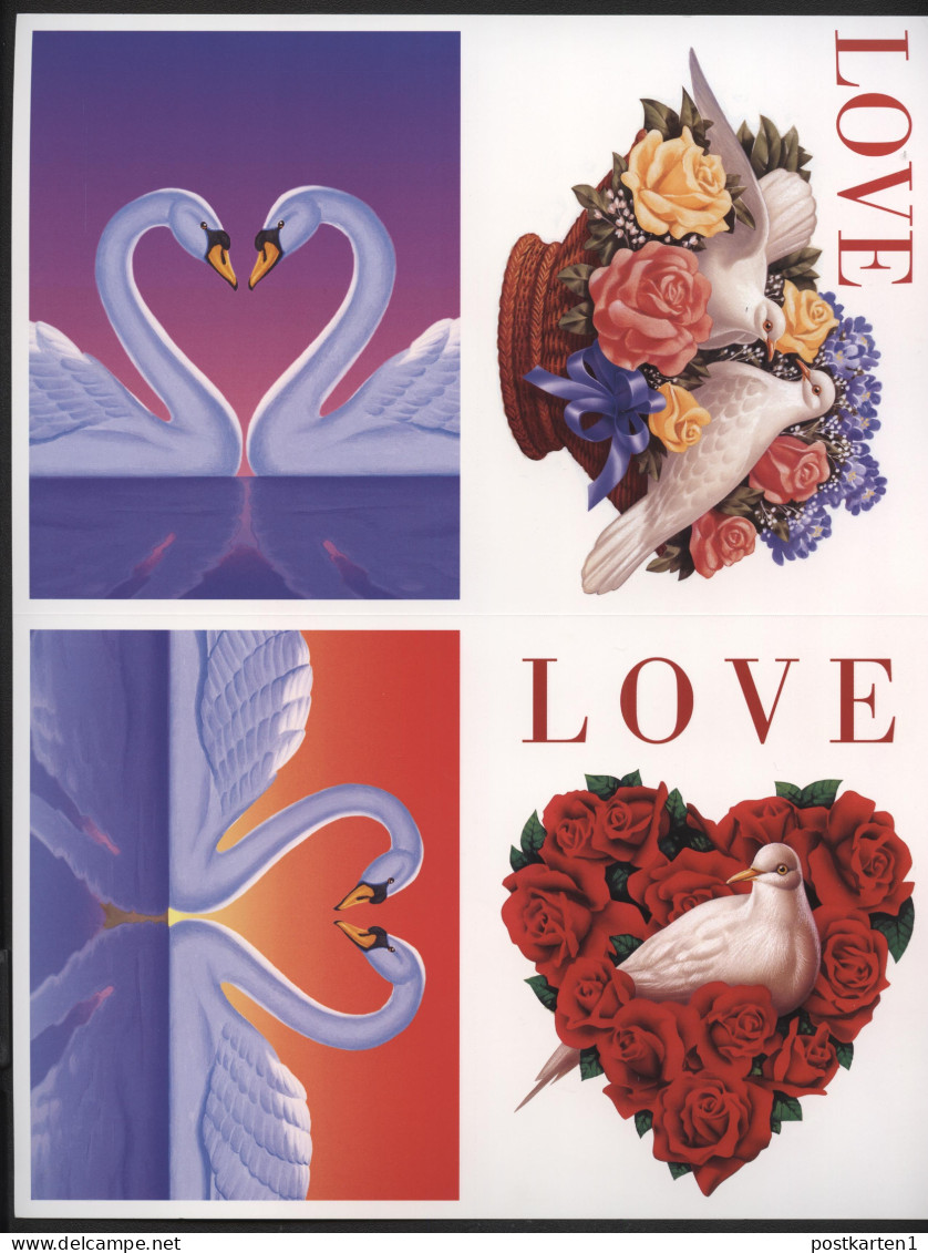 USA UX279 Postal Cards 2 Sheetlets Of Four LOVE SWANS 1997 Cat.$32.00 - Zwanen