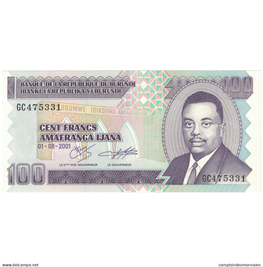 Billet, Burundi, 100 Francs, 2001, 2001-08-01, KM:37c, NEUF - Burundi