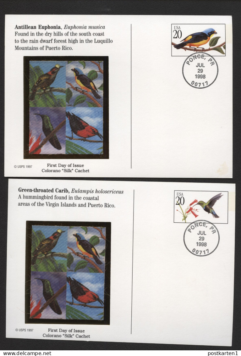 UX293-96 TROPICAL BIRDS FDC Colorano Silk Cachets 1998 - 1981-00